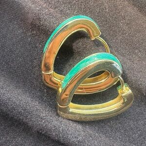 Chic Gold and Green Hoop Earrings
